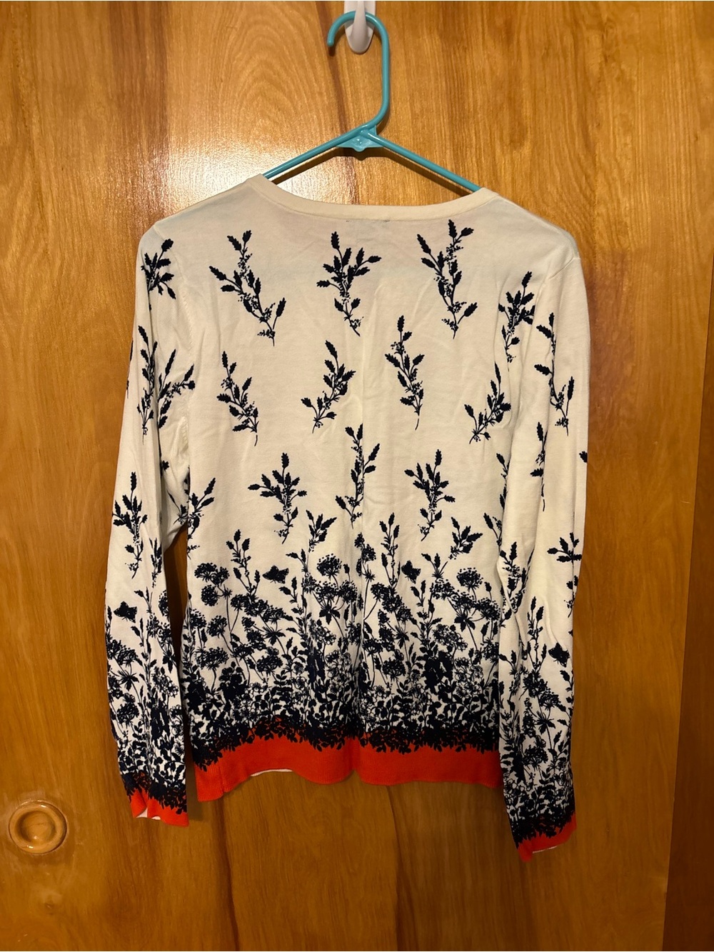Talbots L Floral Botanical Button Cardigan White Navy Orange - Picture 9 of 9